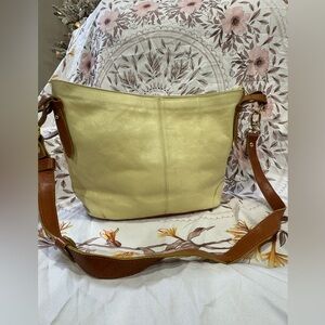 Valentina MADE IN ITALY  Cream and Brown Shoulder Bag